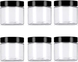 6 Pcs 250ML 8OZ Clear Empty Plastic Jars with Screw-on Lids Bulk Food Storage Containers Slime Containers Mason Jars Stackable Straight Sided Canisters for Dry Goods Nuts Biscuits and More