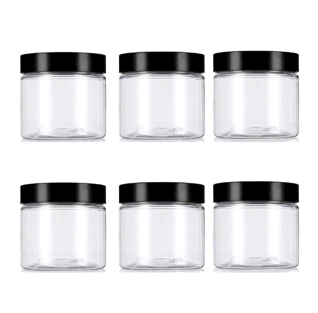 VASANA 6PCS 8 oz 250ml Clear Plastic Containers with Black Lids Empty Plastic Cream Jars Lotion Ointments and Cosmetic Containers Food Bottles for Scrubs Lotions Cosmetic and Butters