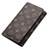 Oldflower Genuine Leather Designer Wallet for Women, Long Tri-fold Clutch Retro Credit Card Holder with Flower (darkbrown)