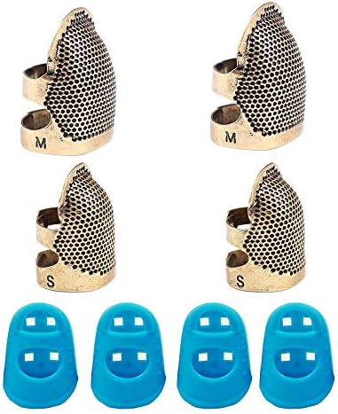 YGSAT 4 Pack Sewing Thimble Finger Protector + 4 Pack Silicone Needle Grabbers, Adjustable Finger Metal Shield Protector Sewing Quilting Craft Accessories DIY Sewing Tools(2 Sizes)