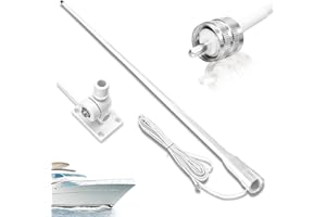 ARRIDIOTER VHF Marine Base Antenna 156-163MHz Fiberglass Waterproof Boat Antenna 7m RG-58U Cable PL259 Male Connector Adjustable Ratchet Fixed Mount
