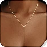 CHESKY Lariat Gold Necklace for Women, Dainty Long Necklace 14k Gold Plated Y-Shaped Pendant Necklace Trendy Layered CZ Beaded Chain Drop Necklaces Simple Gold Jewelry for Women Gifts