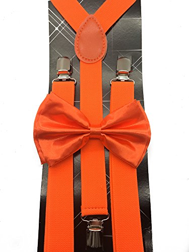 Fashion Neon Orange Color Wedding Accessories Adjustable Bow Tie & Suspenders