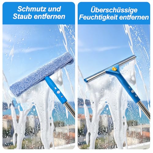 Window Cleaner Set, 3.25 m Professional Telescopic Rod Window Cleaning with Window Cleaning Bucket 12 L, Window Cleaner Set with 35.5 cm Window Wiper, Window Cleaning Set for Home, Window, Glass, Car