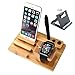 Hornorm Bamboo Docking Station Compatible with Apple Watch Stand, Apple Product, iPhone, 3 in 1 Wooden Desktop Organizer, Charging Stations for Multiple Devices, Cell Phones, Tablets, Pen