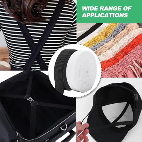 Elastic For Sewing 20Mm, 7 Meters Black & White Elastic, Flat Elastics Heavy Stretch High Elasticity With Scissor, Stretchable Waistband Diy, Wig Band, Trouser, Headbands (2Pcs)