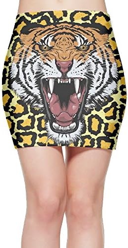 Roaring Tiger Face Women's Bodycon Mini Knit Basic Stretch Short Pencil Skirt M