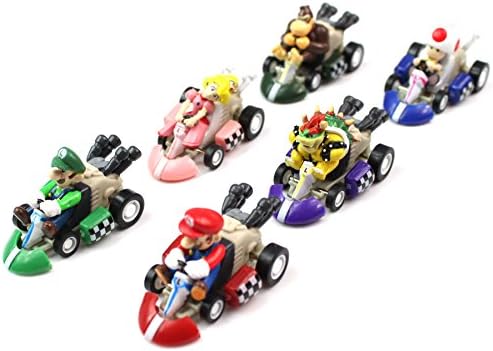 Super Mario Bros Karts Figures Toys - 6 Pcs Set Pull Back Racer Cars 5cm