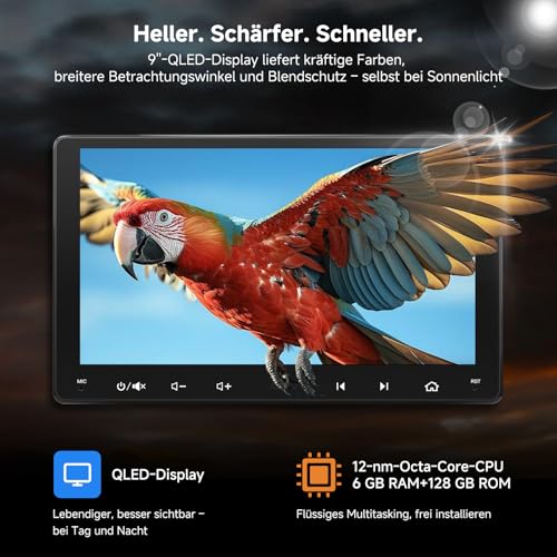 ATOTOOUT 9 Inch Android Car Stereo Double Din (6GB/128GB), CarPlay/Android Auto Wireless, QLED Touch Screen, 4G, Wi-Fi, Bluetooth, USB, DSP, AMP, SUB, GPS & AI, 1080P Front and Rear Cameras, S8G2099UN