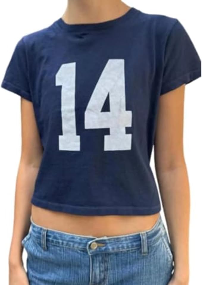 Number 14 Fitted Tee Jersey Summer Crop Top Short Sleeve Y2k Shirt
