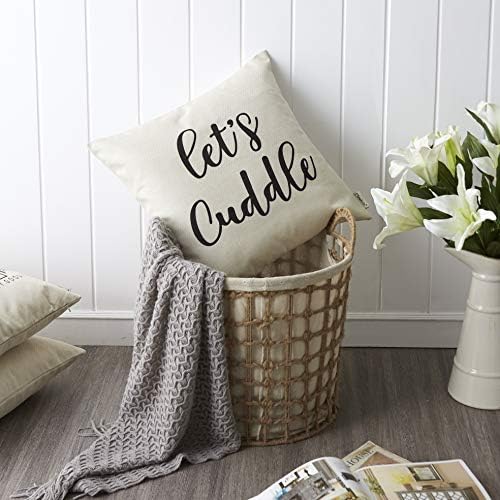 Farmhouse linen pillow covers, set of four in assorted designs, priced at $7.99.