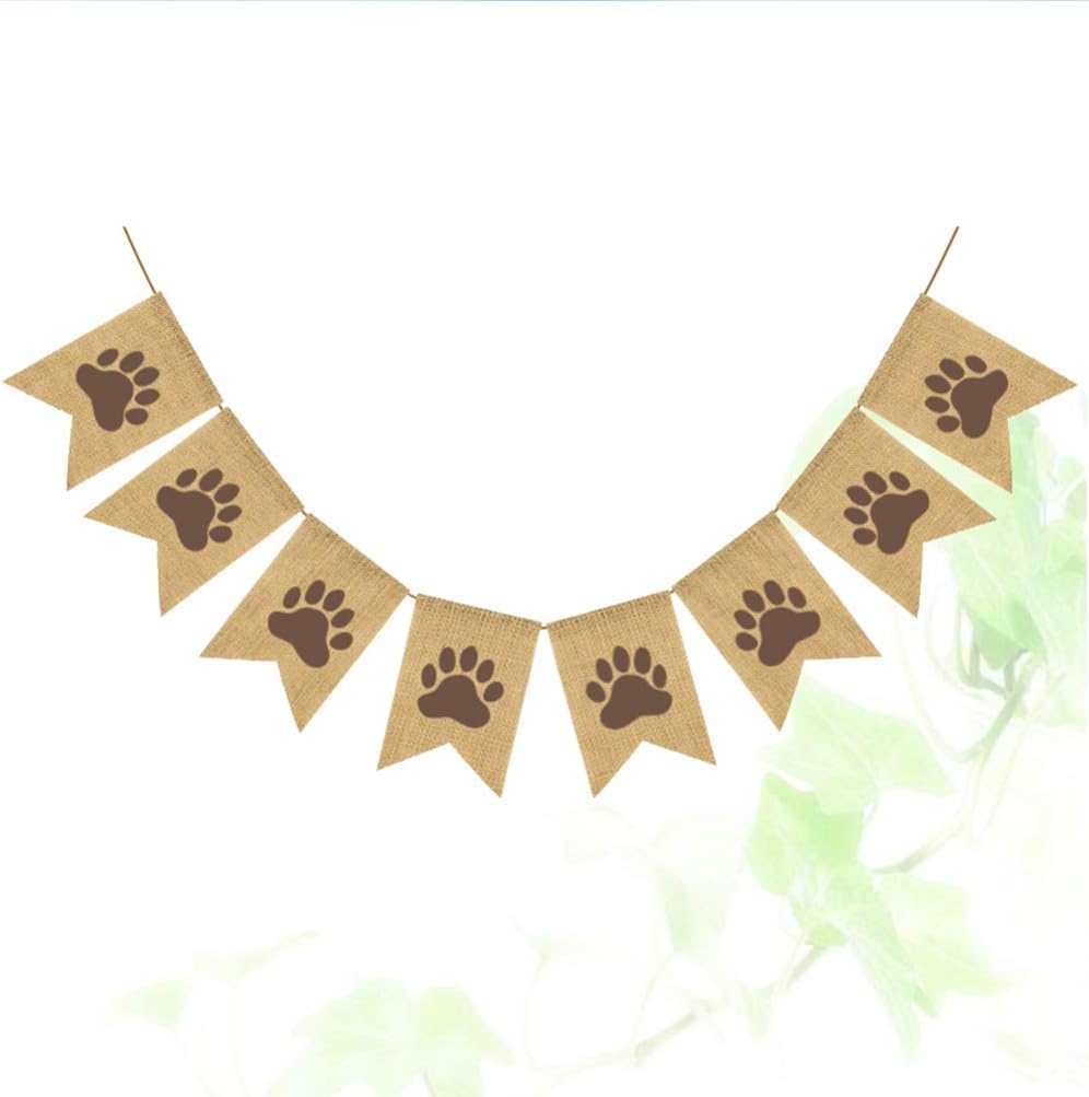 Amosfun Animal Pawprint Burlap Banner Swallowtail Garland Flag Linen Dog Pawprint Bunting for Pet Themed Parties and Photo Background Decoration - Image 5