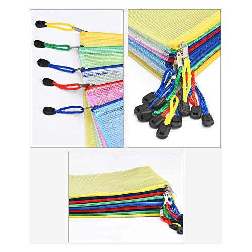 10 Pcs Zipper File Bags, Austark Waterproof PVC Durable Document Bags for School Office Stationery Business Document Receipts Organizer (B6 Mixed Colors)
