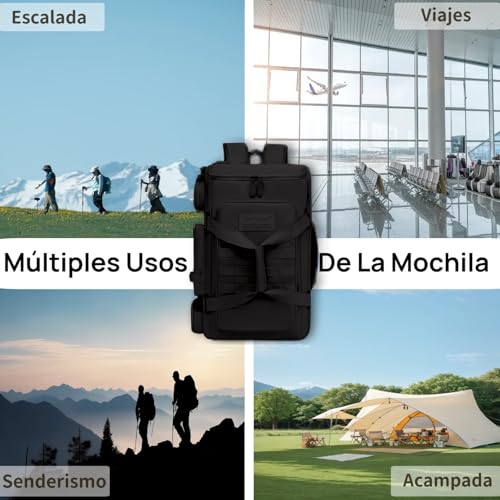 Mochila de Viaje 10kg Avion Expandible 60L, Mochila para Viaje Impermeable Portátil Mochila para Laptop de Senderismo Plegable Ligera Gran Capacidad con Múltiples Compartimentos
