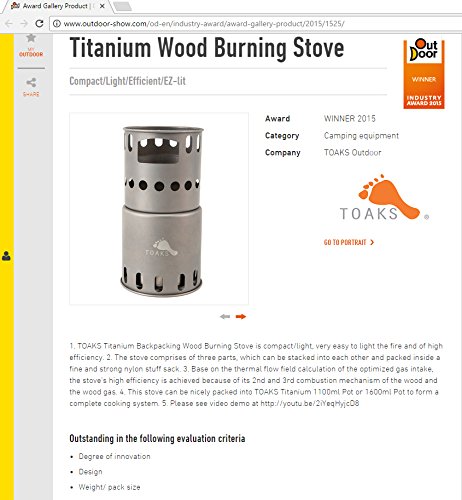 TOAKS Titanium Backpacking Wood Burning Stove (STV-11 with Bars)