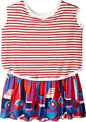Junior Gaultier Girl's Striped/Color Block Front and Back Printed Dress (Big Kids) Bleu Drapeau Dress