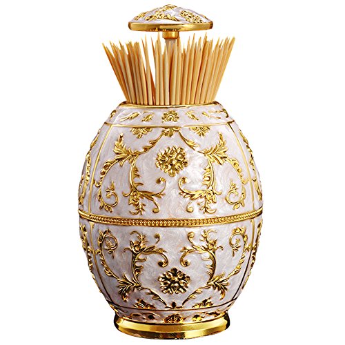 Babyprice Unique Automatic Toothpick Dispenser Golden Embossed Round Royal Toothpick Box Holder for Home and Restaurants