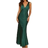 Gmeitoey Satin V Neck Maxi Dress