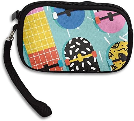 Retro Skateboards Wristlet Zipper Coin Purse Wallet Card Holder With Portable Purse Pouch Bag