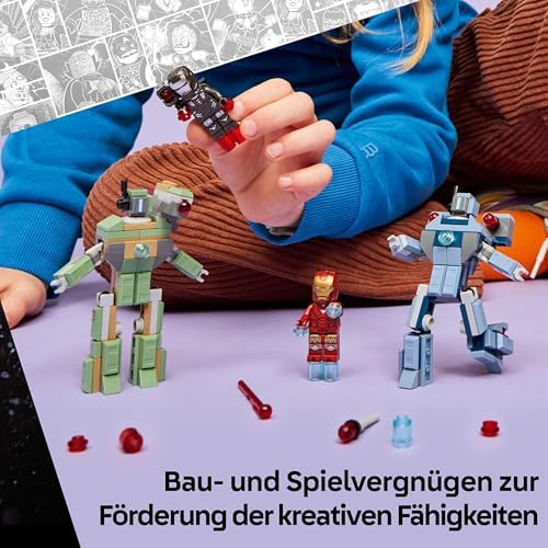 ǀ Marvel Iron Man & War Machine vs. Hammer Drones - Building Toy with 2 Minifigures & 2 Action Figures with Stud Shooters - Super Hero Gift for 7+ Year Old Boys - 76320