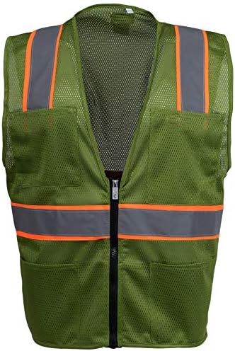 Safety Depot Mesh Reflective Safety Vest With Zipper and Pockets Hi Vis, Light Weight MSD1000 (Olive, Small)