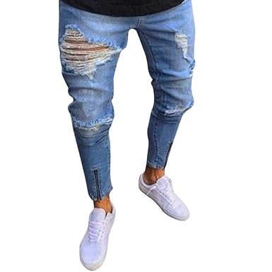 Denim Jeans Pantalones Slim Fit Para Pantalones Agujeros Hombre