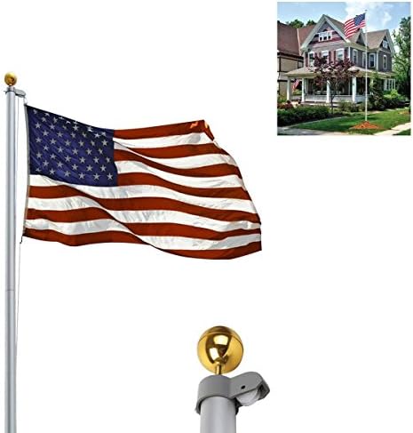 Amaethon 20ft Aluminum Kit Flagpole Sectional Flag Aluminum Us Pole Outdoor American Halyard 20 Ft 1pc 20ft 25ft 16 Gold Ball 25 3x5