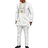 UOUNUT African Suits for Men Dashiki Outfits Embroidery Formal Attire Mens Nigerian Clothes 2 Piece Wedding Wear