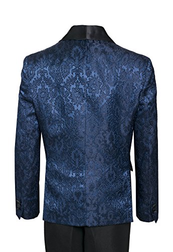 Boys Premium Paisley Patterned Shawl Lapel Tuxedos - Many Colors (20, Navy with Black) - Thumbnail 3