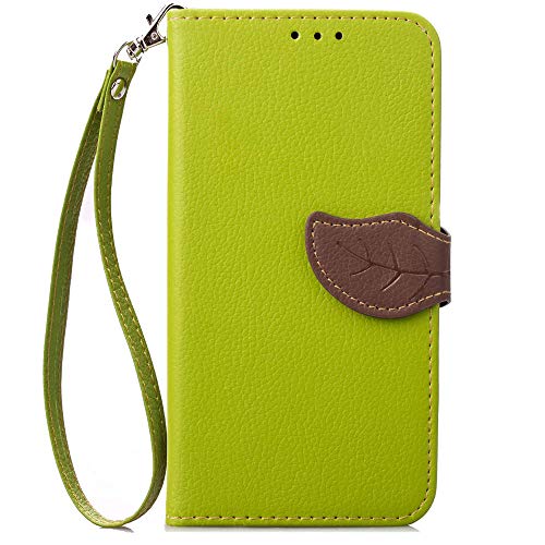 Funyye Creative Leaf Magnetic Closure Flip Case for LG Stylus 4,Premium Stylish Green Strap Wallet Case with Stand Credit Card Holder Slots Soft Silicone PU Leather Case for LG Stylus 4/LG Stylo 4