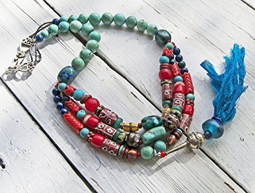 African Trade Bead and Genuine Turquoise Necklace