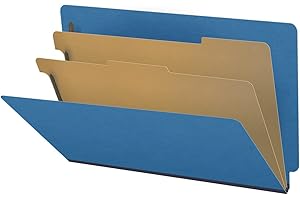 ECOM FOLDERS 25 Pt. Pressboard Classification Folders, Full Cut End Tab, Legal Size, 2 Dividers, Royal Blue (Box of 10)