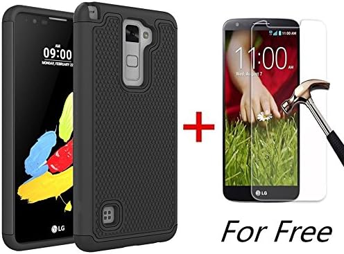 LG Stylus 2 Case, LG G Stylo 2 Case, LG LS775 Case, MCUK [Shock Absorption] Drop Protection Hybrid Dual Layer Armor Defender Protective Case with Free Tempered Glass Screen Protector (Black)