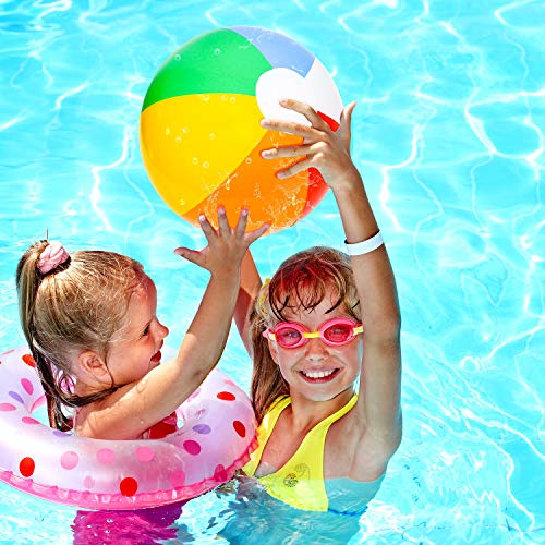 Rainbow Beach Ball, 9" Inflatable Neon Colored Party Ball, Multicolored Beach & Pool Summer Fun Toys(6 Pack)