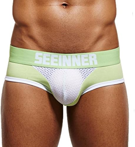 Dssunn Mens Knickers Shorts Sexy Underwear Shorts Underpants Mesh Breathable Soft Cotton Briefs Panties (XL, Green)
