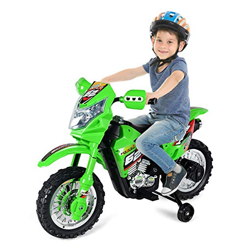 Costzon Ride On Motorcycle, 6V Battery Powered Electric Motorcycle with Lights, Music, Training Wheels (Green)