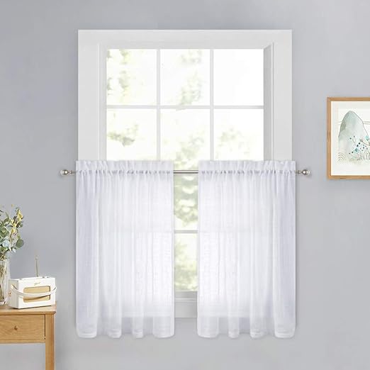 Amazon Com Pony Dance White Sheer Voile Kitchen Curtains Linen