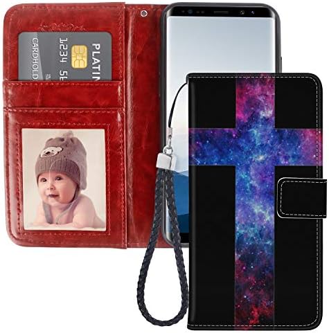 SoLucky Samsung Galaxy Note 8 Wallet Case Cool Nebula Cross PU Leather with Kickstand and Card Slots, Wrist Strap Flip Case for Samsung Galaxy Note 8, 1Pack
