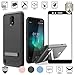 Compatible for Nokia 3.1C Case, 3.1A case (A and C Version only), with [Full Tempered Glass Protector], Tough Armor Metal Design Hybrid [Shockproof] Hard TPU Cover (Black Hybrid with Stand)