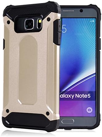 Note 5 case, Sophili [New Armor Series] Impact Hybrid Dual Layer Protective Heavy Duty Rugged Cover Case for Samsung Galaxy Note 5 with Drop Resistant Shockproof Bumpers - Gold