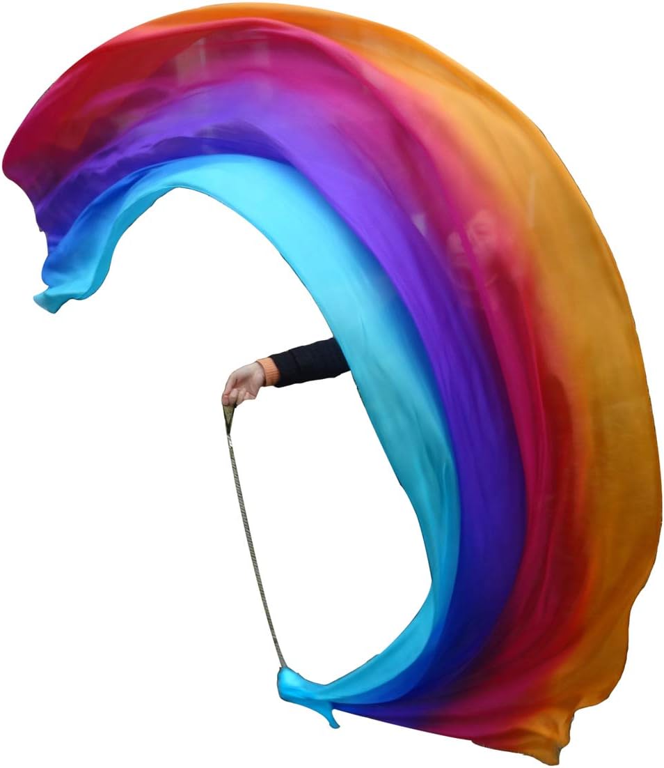 Winged Sirenny 2.7m Hand Painted Colorful Flowy Spinning Belly Dance Silk Veil Poi, Practice Tail Flag Scarf Poi Streamer, Colorful Play Silk VOI for Beginners and Children