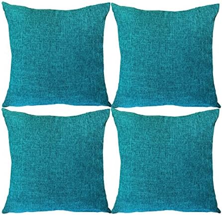 Sykting Square Pillow Cases 18x18 Sofa Pillow Covers Set of 4 Cotton Linen Blend Decorative Solid Blue
