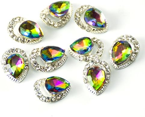QIMYAR Nail Art 3D Alloy Flame Drill Gem Stones Rhinestone Crystal For Nails Decoration 0.24x0.39 inch 10Pcs