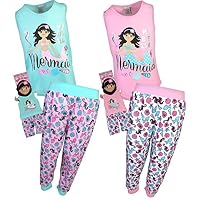 BFF & ME Girls 4 Piece Jogger Pajama Set with Matching Doll Pajamas, Mermaid, Size 6/6X\