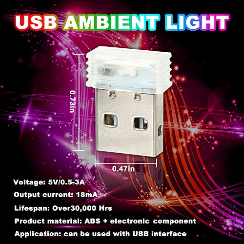 image for CIIHON 2Pcs USB Car Interior Atmosphere Light RGB LED Mini Night Light
