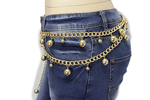 TFJ Women Fashion Belt Hip High Waist Metal Chain Balls Charms Plus M L XL Gold Color