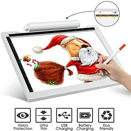 UZOPI Ultra-Thin Potable Tracing Light Box for Drawing, Battery or USB Powered, Dimmable Led Light Pad for Artists Drawing, Sketching, Animation, Diamond Painting, X-ray Viewing