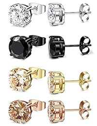 FIBO STEEL 4 pares de pendientes de acero inoxidable para hombres y mujeres, pendientes de piercing de oreja con circonita cúbica incrustada, 0.118-0.315 in
