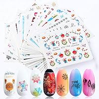 Christmas Nail Stickers Nail Art Accessories Decals 30 Sheets Snowflake Santa Claus Tree Bell Sock Snowman Elk Nail Art Stickers for Christmas Party Favor Supply Fingernails Toenails Decorations