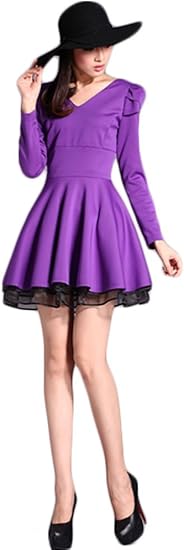 Amazon Queenshiny レディーズ 長袖 ミニ レース パフスリーブ ワンピース ワンピース チュニック 通販
